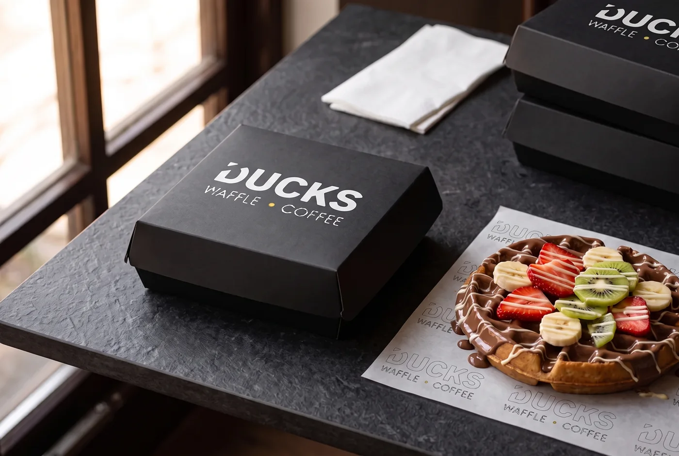 Ducks Waffle markalı kutu ve waffle